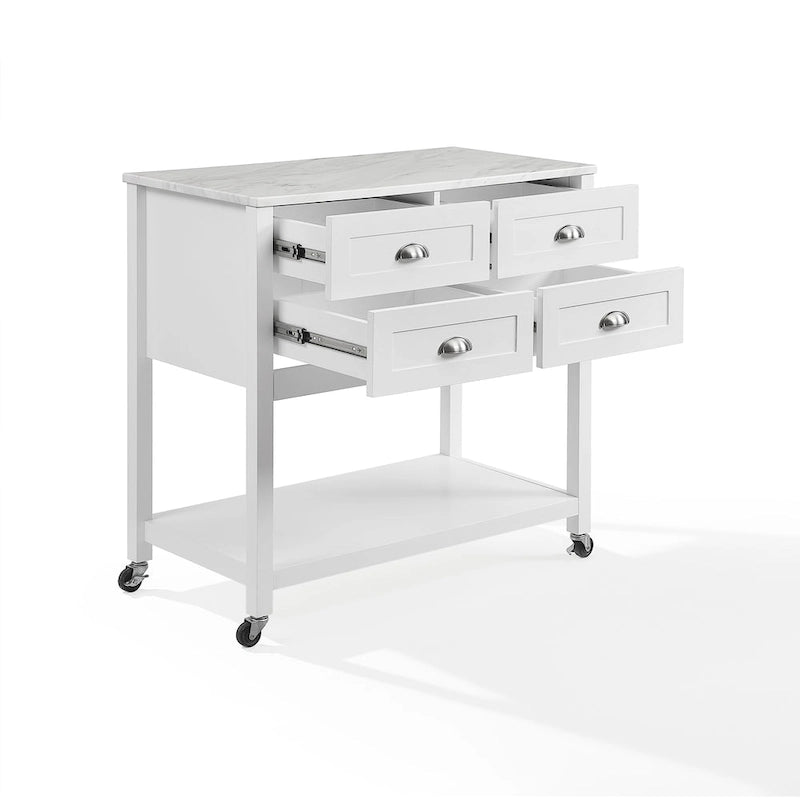 Kitchen Island Cart with Faux Marble Top and 4 Drawers