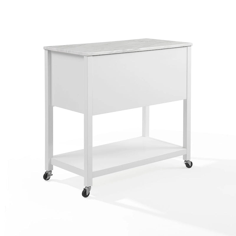 Kitchen Island Cart with Faux Marble Top and 4 Drawers
