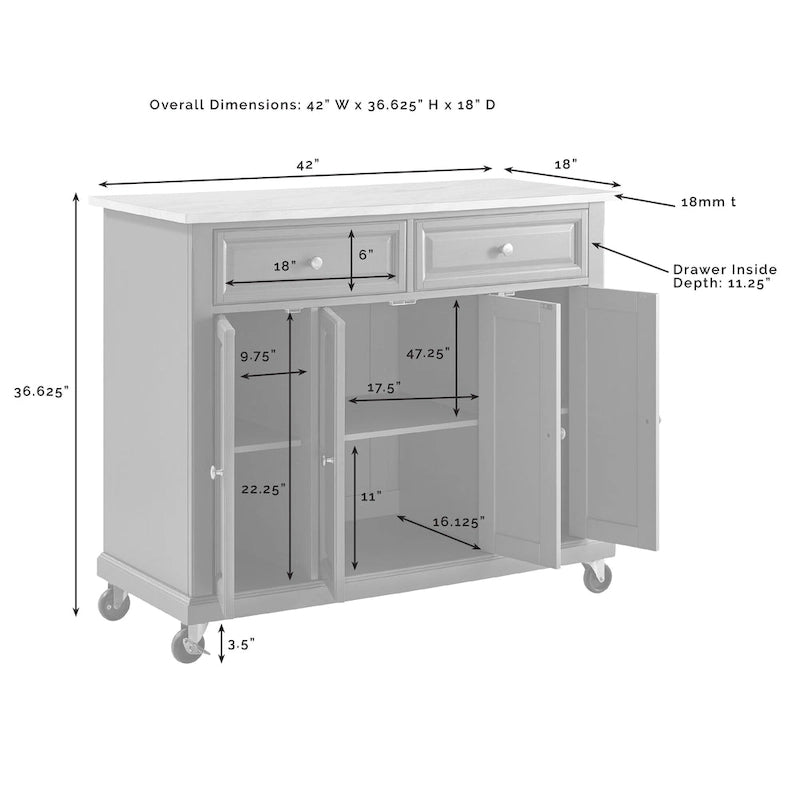 Grey Kitchen Cart with Storage - 42.13W x 18D x 36H