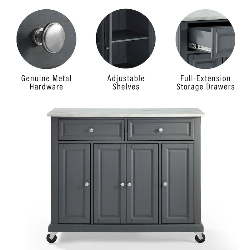Grey Kitchen Cart with Storage - 42.13W x 18D x 36H
