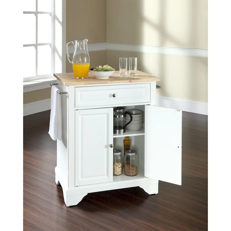 Stainless Steel Top Portable Kitchen Island in White Finish - 18D x 31W x 35H