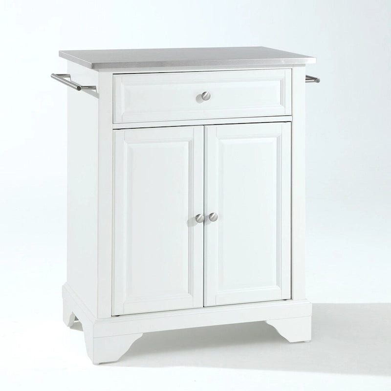 Stainless Steel Top Portable Kitchen Island in White Finish - 18D x 31W x 35H
