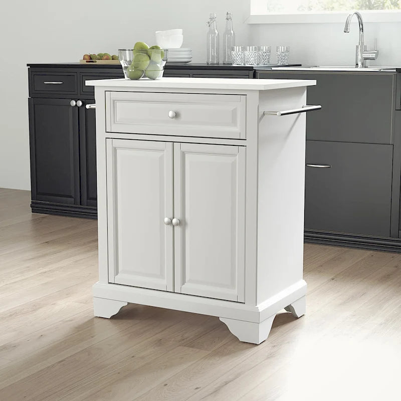 White Granite Top Portable Kitchen Island Cart - 31W x 18D x 35.5H