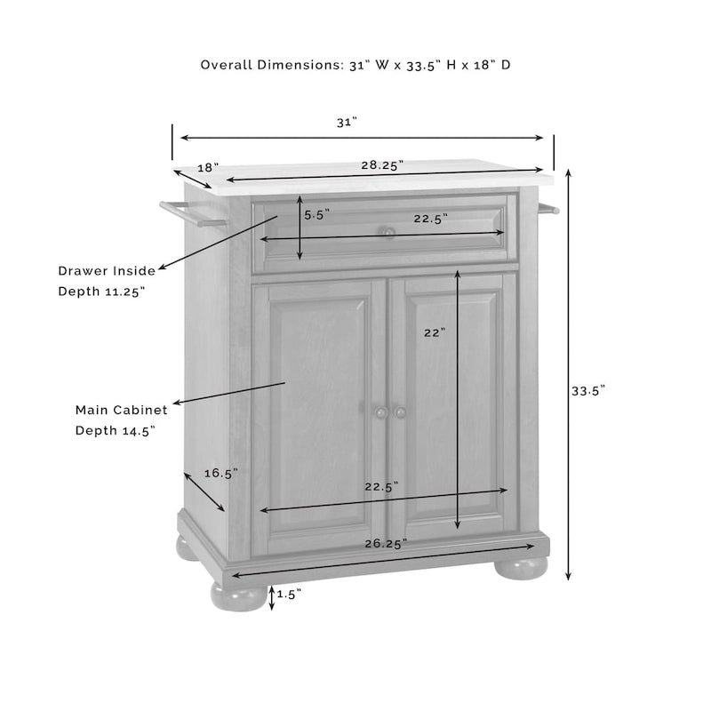 White Wood Portable Kitchen Island with Stainless Steel Top