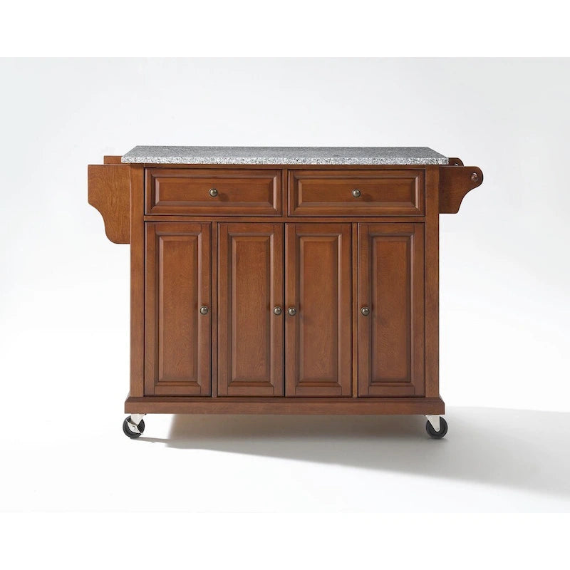 Granite Top Kitchen Cart in Cherry - 18" D x 51.5" W x 36" H