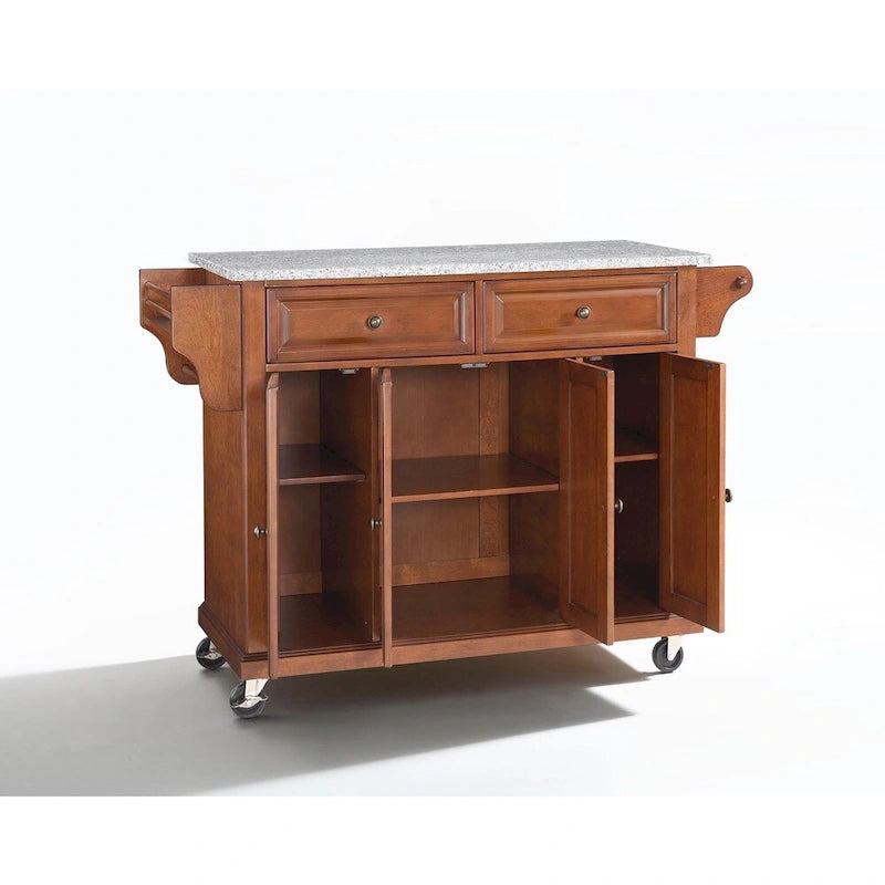 Granite Top Kitchen Cart in Cherry - 18" D x 51.5" W x 36" H