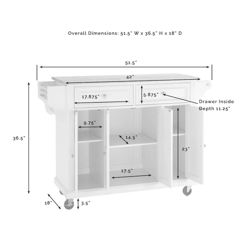Granite Top Kitchen Cart in Cherry - 18" D x 51.5" W x 36" H