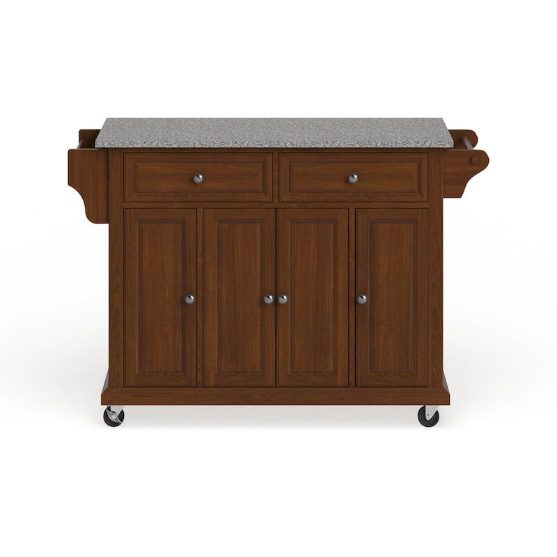 Granite Top Kitchen Cart in Cherry - 18" D x 51.5" W x 36" H