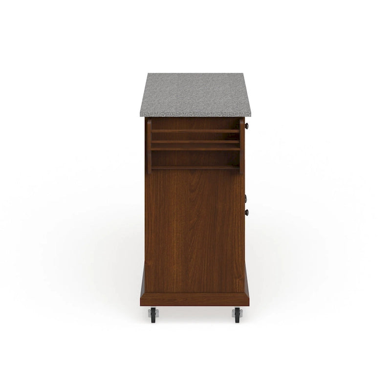 Granite Top Kitchen Cart in Cherry - 18" D x 51.5" W x 36" H