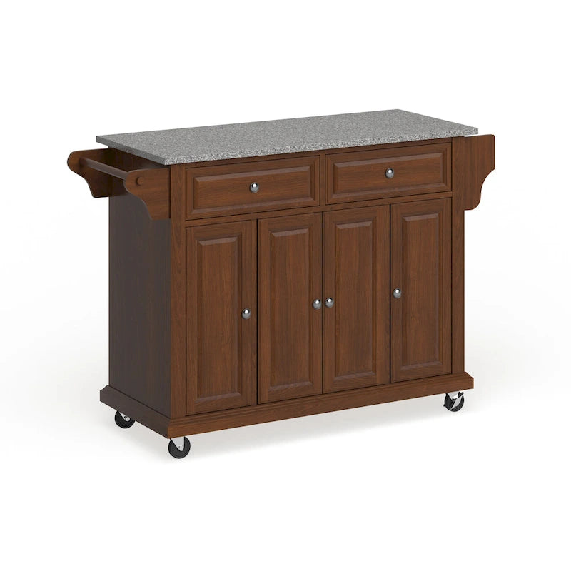 Granite Top Kitchen Cart in Cherry - 18" D x 51.5" W x 36" H