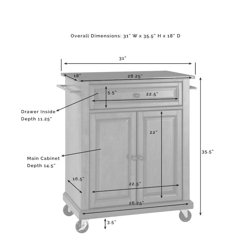 Rolling Kitchen Cart with Black Granite Top in Mahogany Brown
