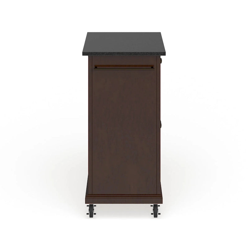 Rolling Kitchen Cart with Black Granite Top in Mahogany Brown