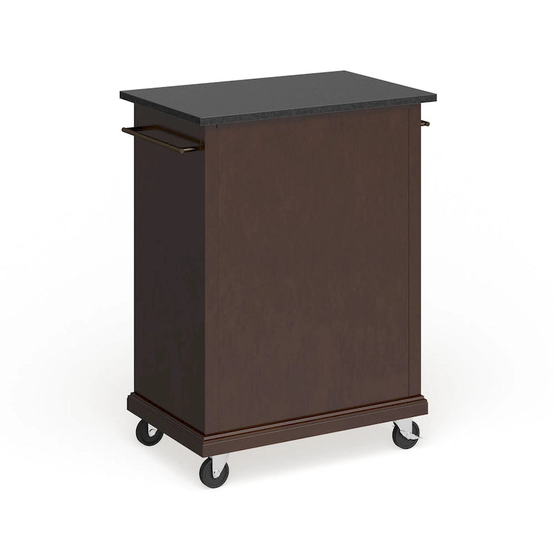 Rolling Kitchen Cart with Black Granite Top in Mahogany Brown