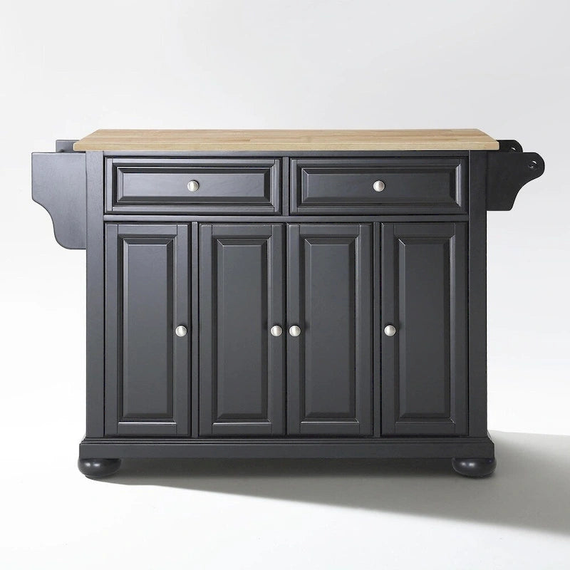 Natural Wood Top Kitchen Island with Storage in Black