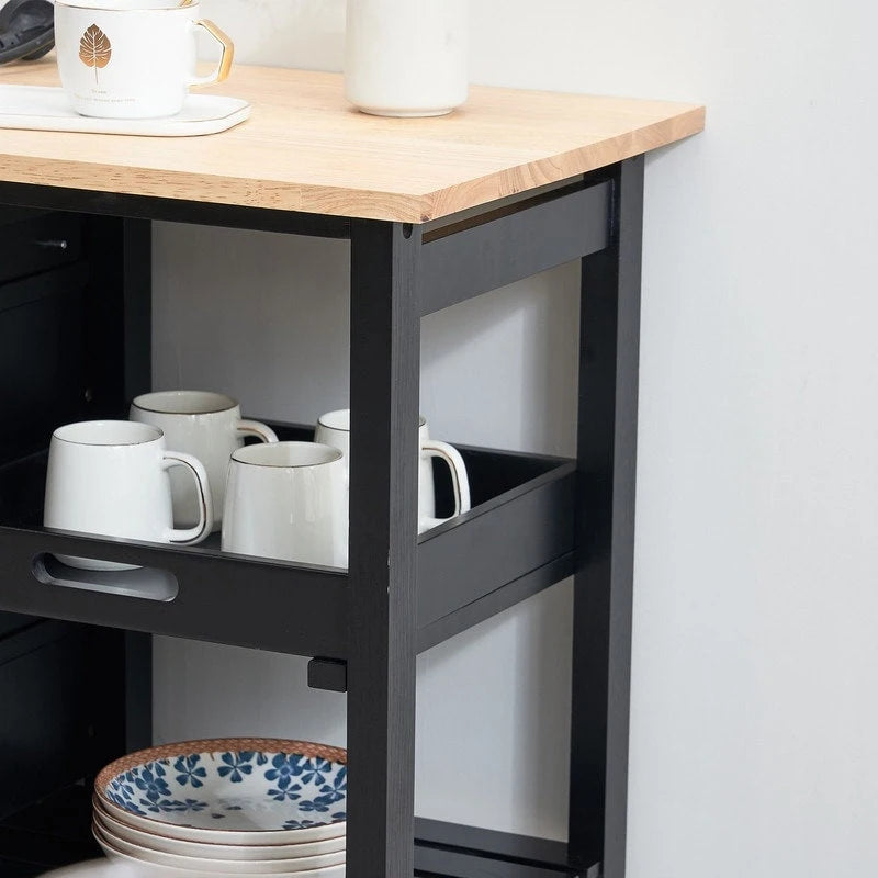 Rolling Kitchen Cart with Three Drawers and Wood Top