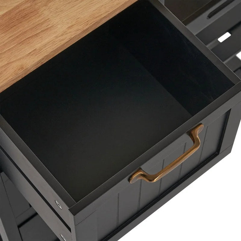Rolling Kitchen Cart with Three Drawers and Wood Top