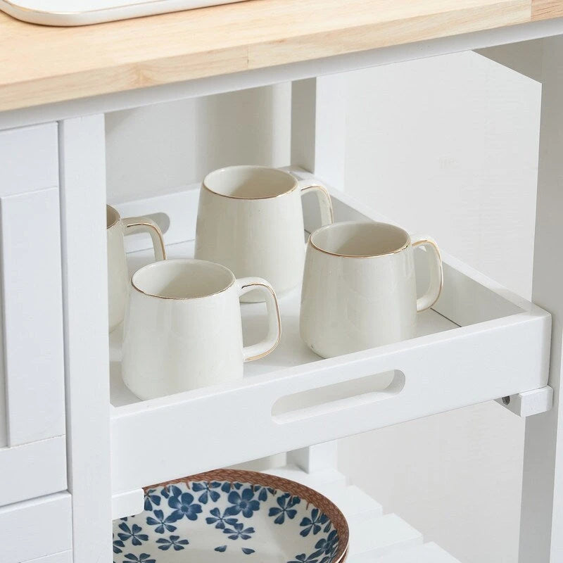 Rolling Kitchen Cart with Three Drawers and Wood Top