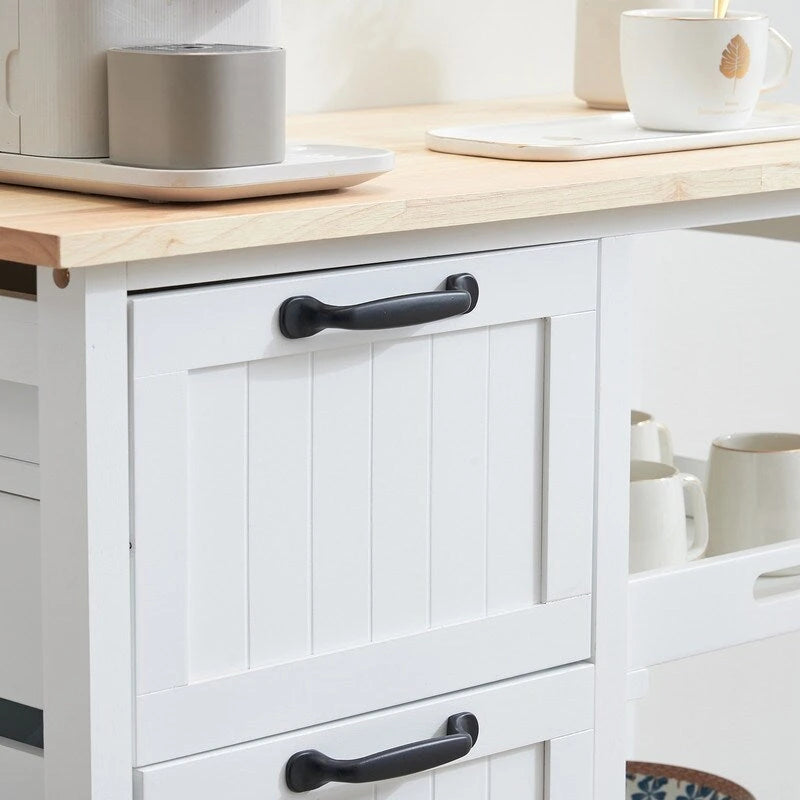 Rolling Kitchen Cart with Three Drawers and Wood Top