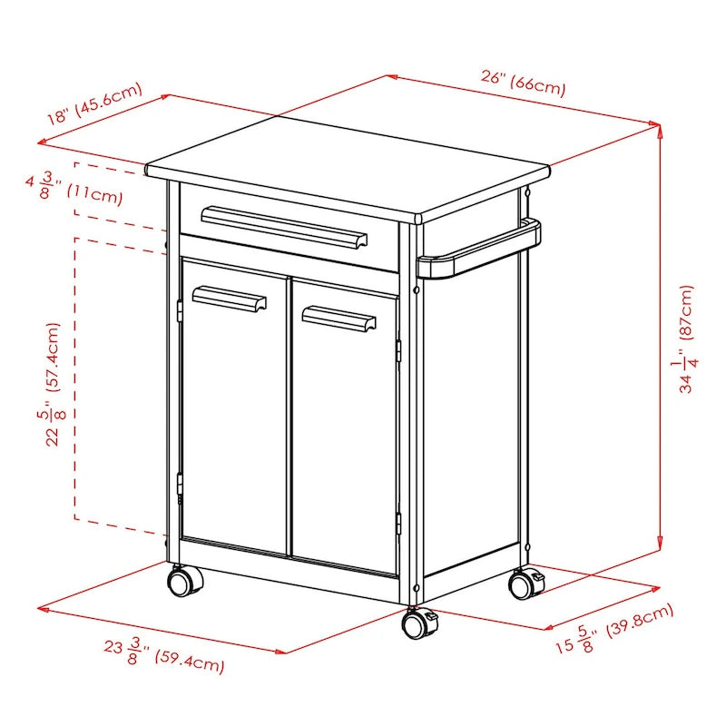 Rolling Kitchen Cart, Natural - 26.9 x 18.2 x 34.3 inches