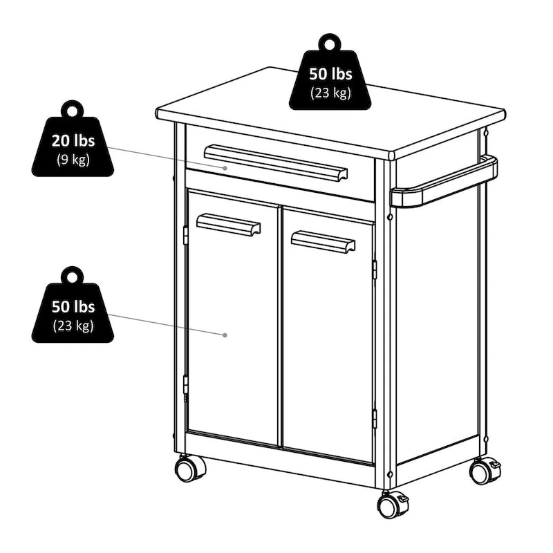 Rolling Kitchen Cart, Natural - 26.9 x 18.2 x 34.3 inches