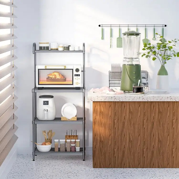 4-Tier Metal Kitchen Storage Rack - Grey