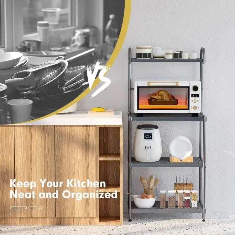 4-Tier Metal Kitchen Storage Rack - Grey