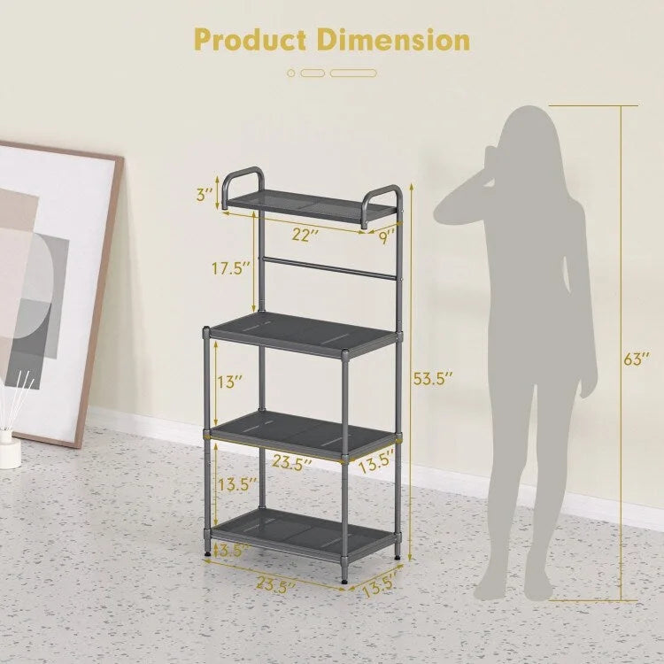 4-Tier Metal Kitchen Storage Rack - Grey