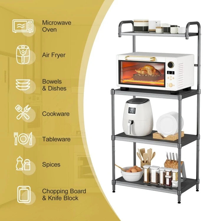 4-Tier Metal Kitchen Storage Rack - Grey