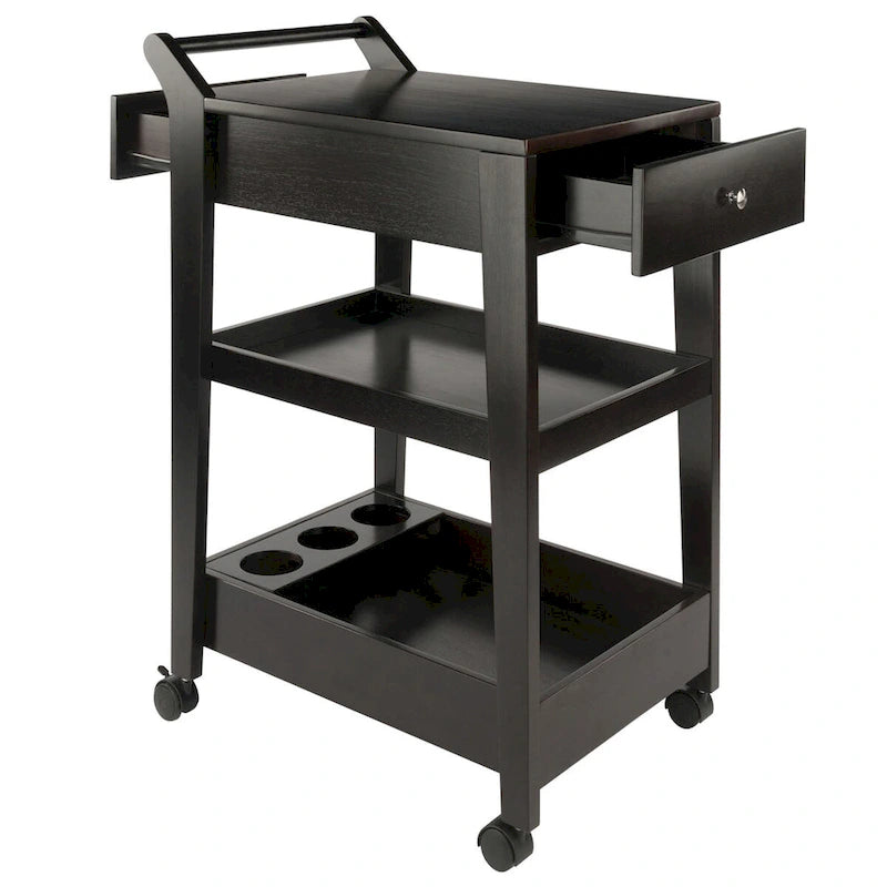 Wooden Bar Cart with Drawers, Espresso - 18.03 x 26.77 x 37.24 inches
