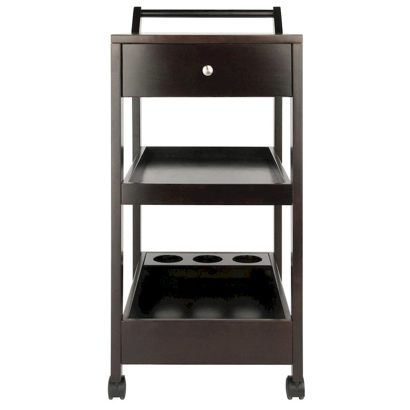 Wooden Bar Cart with Drawers, Espresso - 18.03 x 26.77 x 37.24 inches
