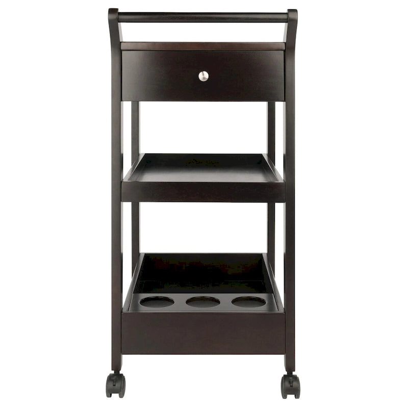 Wooden Bar Cart with Drawers, Espresso - 18.03 x 26.77 x 37.24 inches