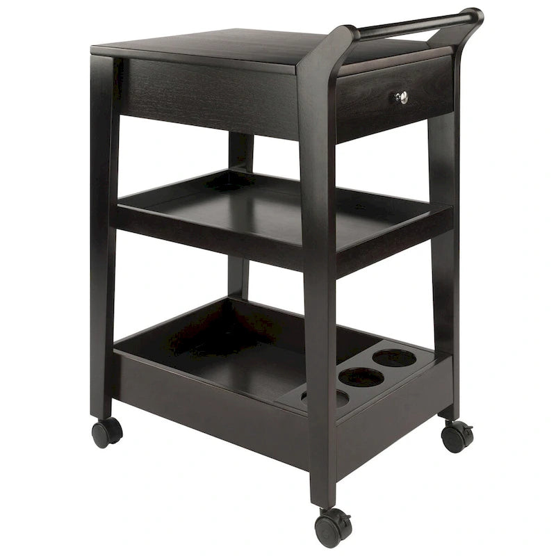 Wooden Bar Cart with Drawers, Espresso - 18.03 x 26.77 x 37.24 inches