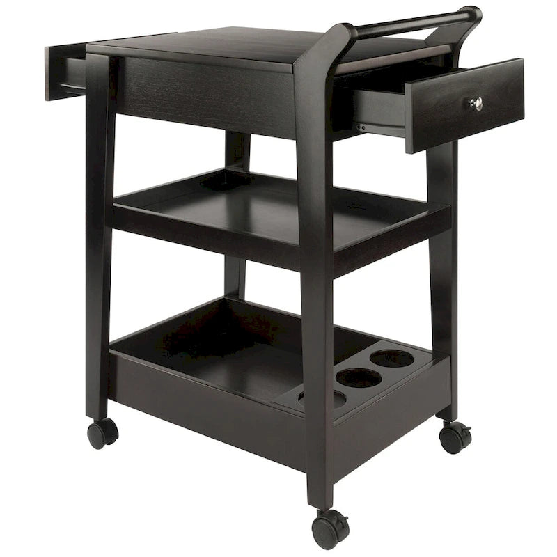Wooden Bar Cart with Drawers, Espresso - 18.03 x 26.77 x 37.24 inches