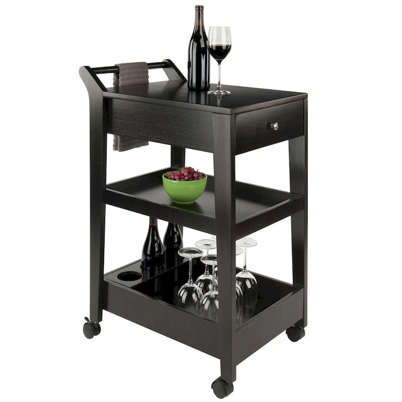 Wooden Bar Cart with Drawers, Espresso - 18.03 x 26.77 x 37.24 inches
