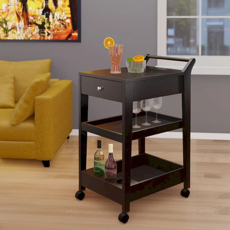 Wooden Bar Cart with Drawers, Espresso - 18.03 x 26.77 x 37.24 inches