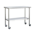 Stainless Steel 2-ft Kitchen Island Cart Prep Table with Casters - 48L x 24W x 35H in.