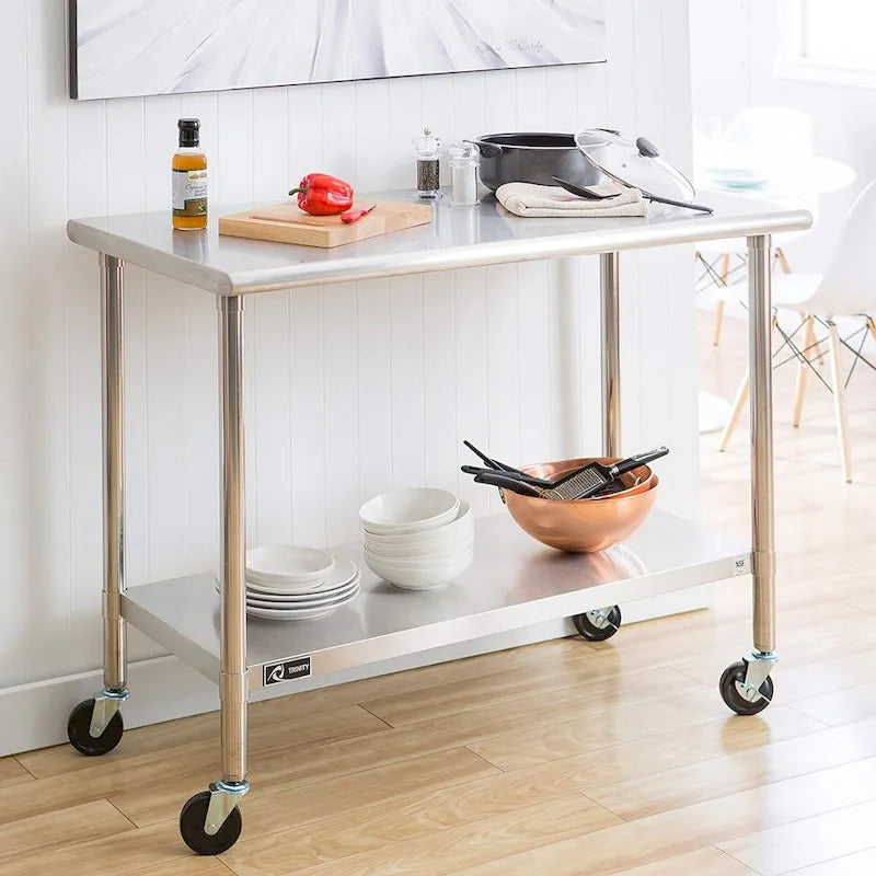 Stainless Steel Kitchen Prep Cart with Casters, 48 x 24 x 35 in.