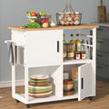 White Kitchen Island Cart with Wheels, Towel Rack and Storage