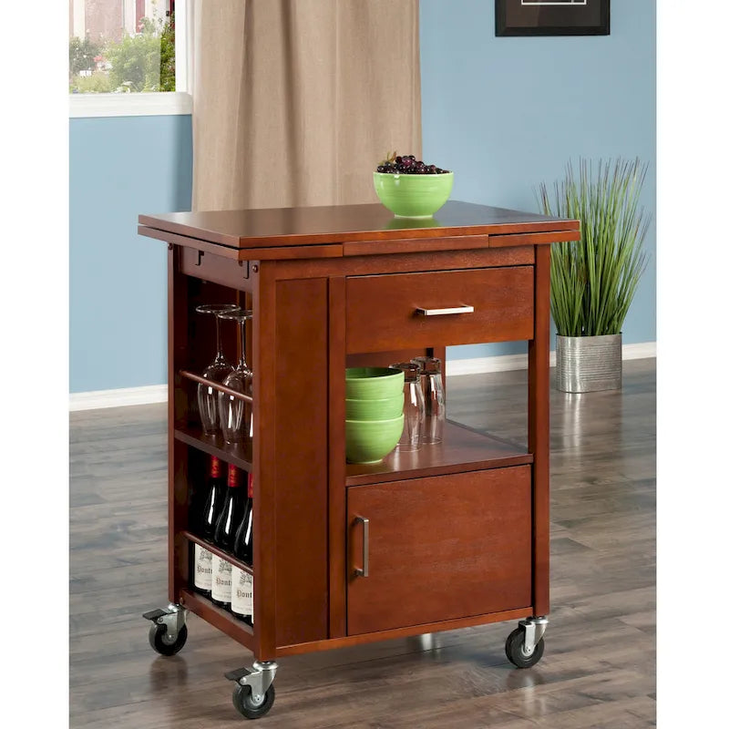 Extendable Kitchen Cart with Storage, Walnut