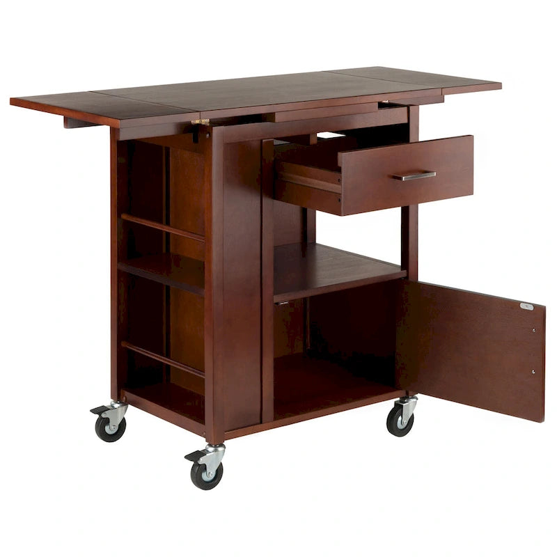 Extendable Kitchen Cart with Storage, Walnut