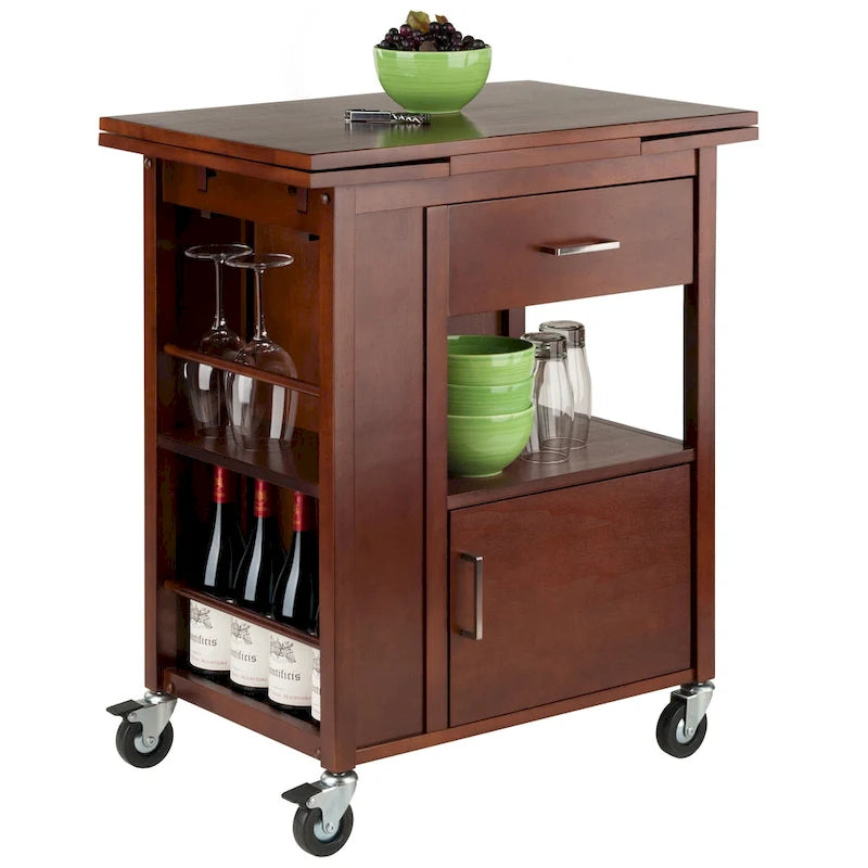 Extendable Kitchen Cart with Storage, Walnut
