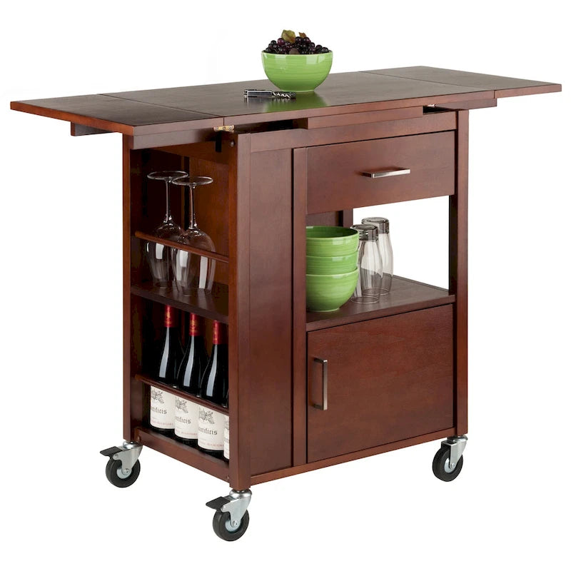 Extendable Kitchen Cart with Storage, Walnut