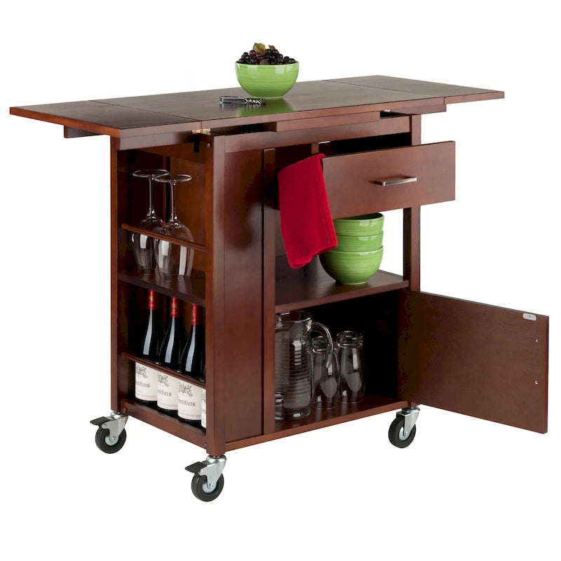 Extendable Kitchen Cart with Storage, Walnut