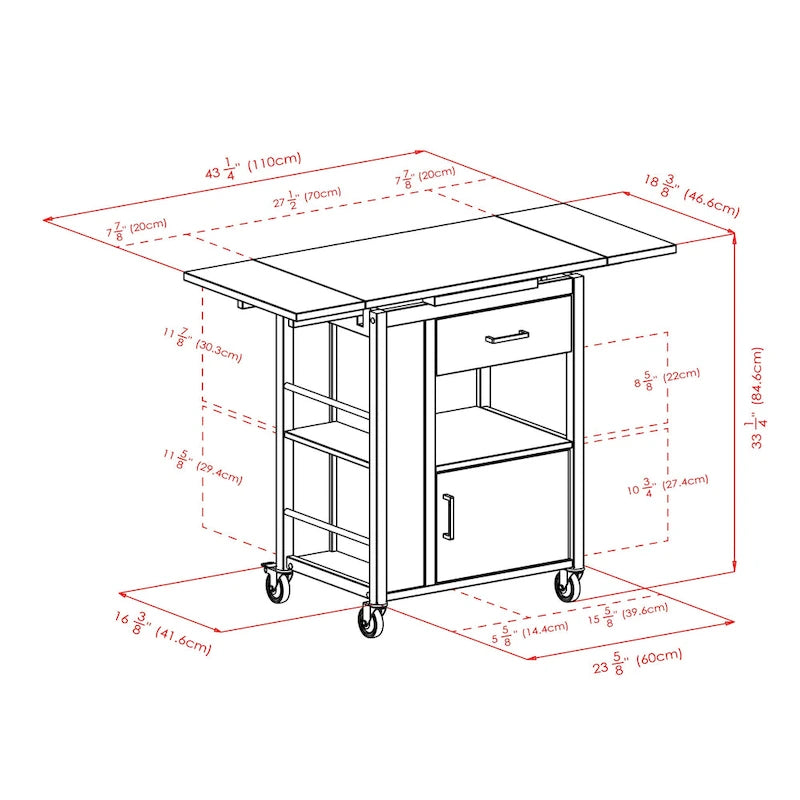 Extendable Kitchen Cart with Storage, Walnut