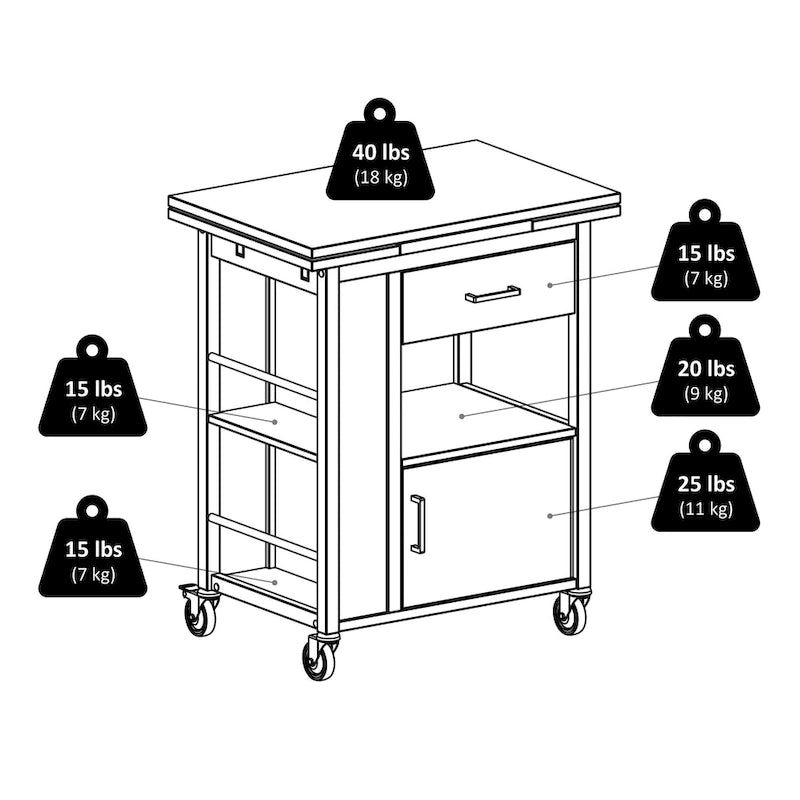 Extendable Kitchen Cart with Storage, Walnut