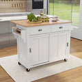 Rubberwood Drop-Leaf Kitchen Cart with 2 Drawers and Sliding Door