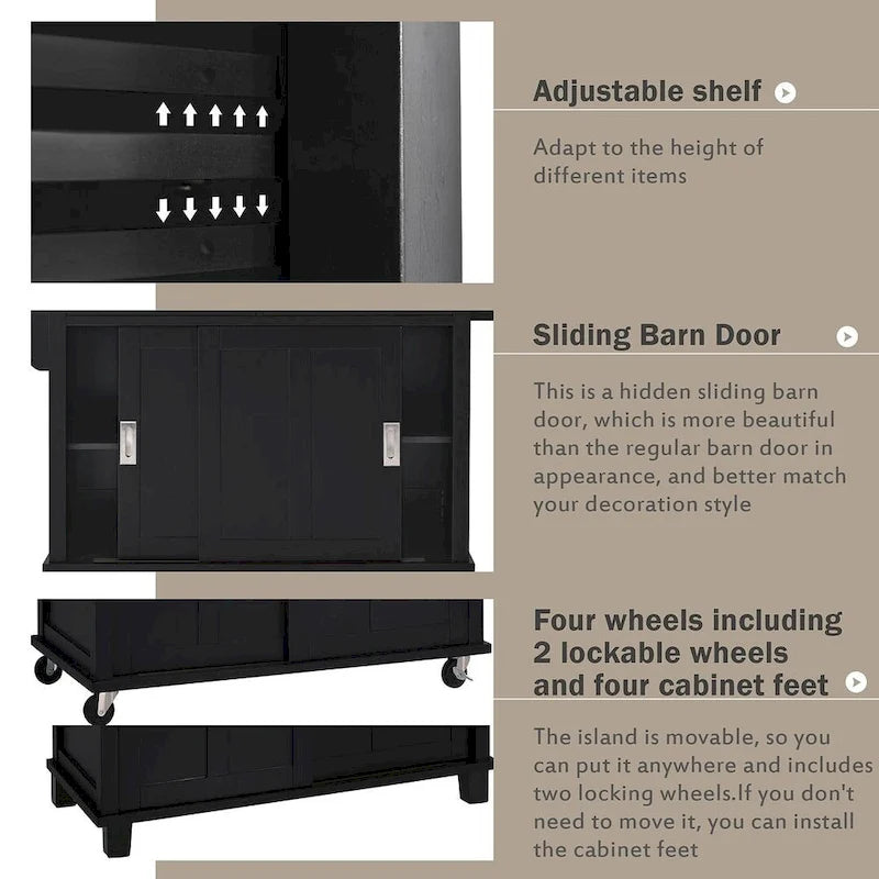 Rubberwood Drop-Leaf Kitchen Cart with 2 Drawers and Sliding Door