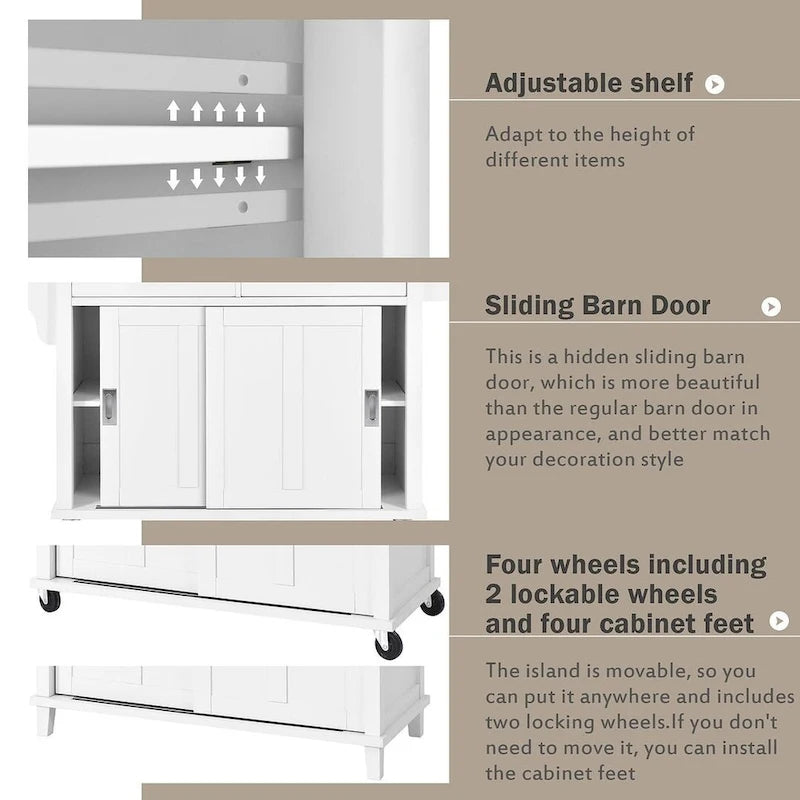 Rubberwood Drop-Leaf Kitchen Cart with 2 Drawers and Sliding Door