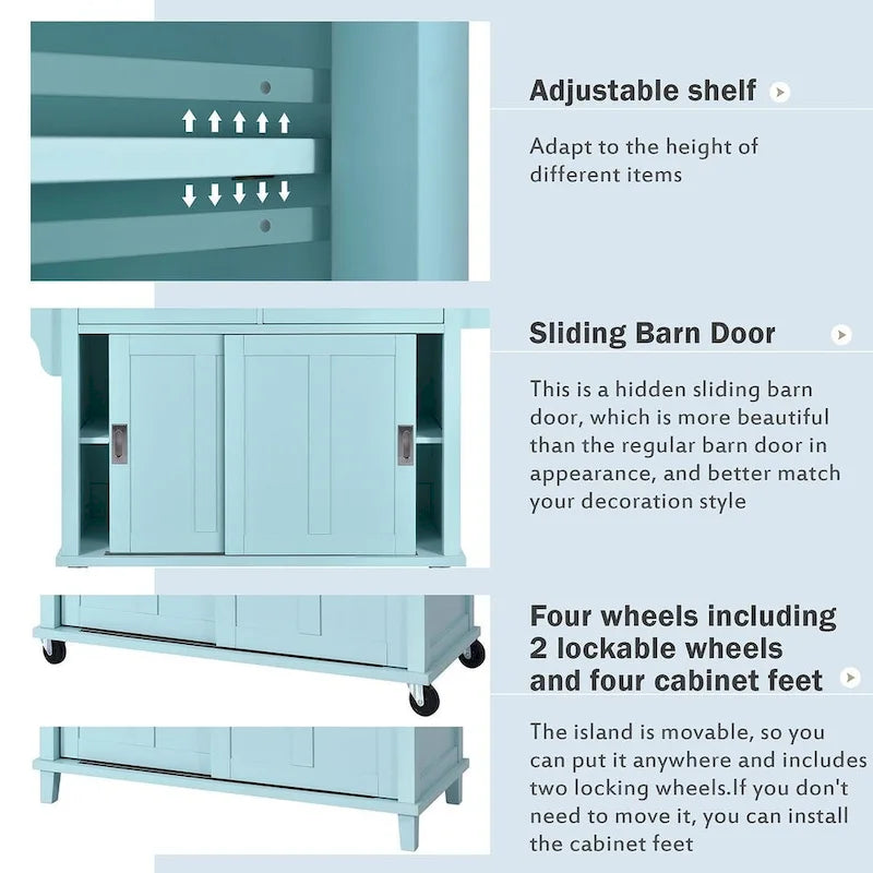 Rubberwood Drop-Leaf Kitchen Cart with 2 Drawers and Sliding Door