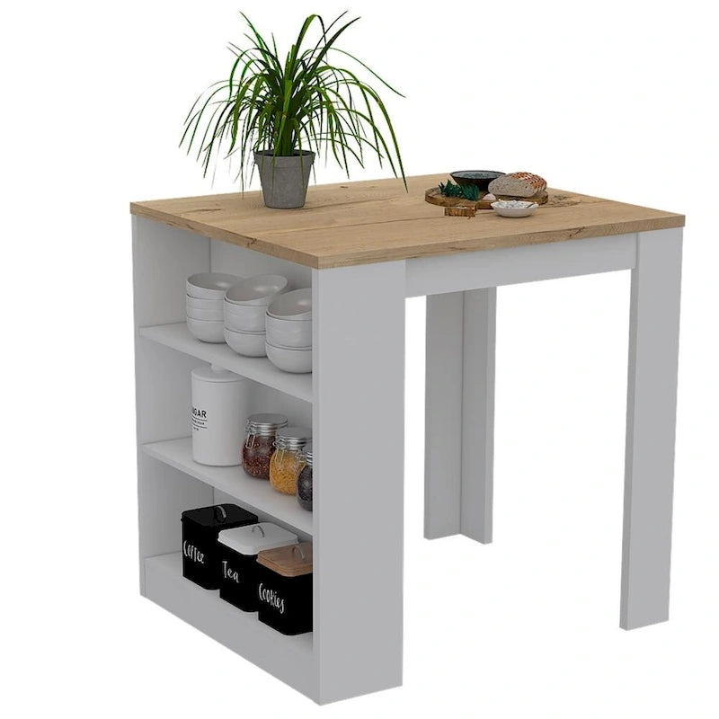 3-Drawer Kitchen Island in White and Pine
